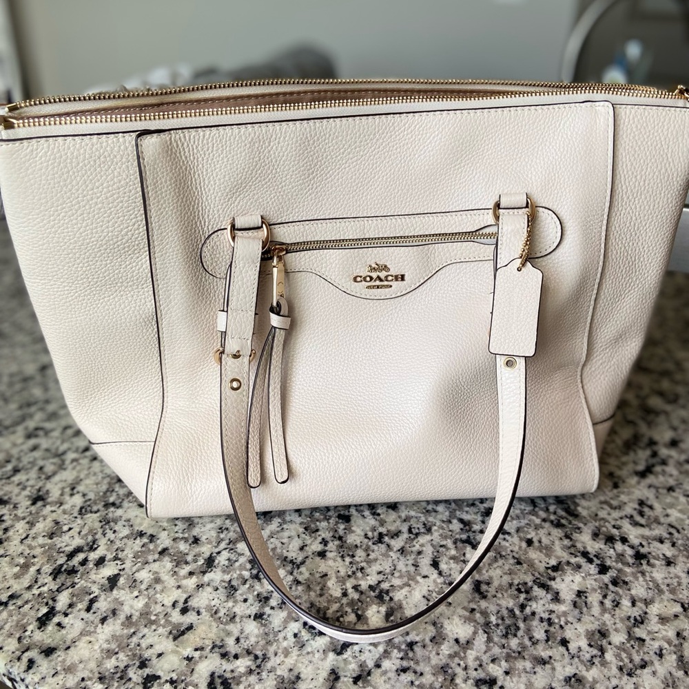 Coach Beige Leather Tote Bag